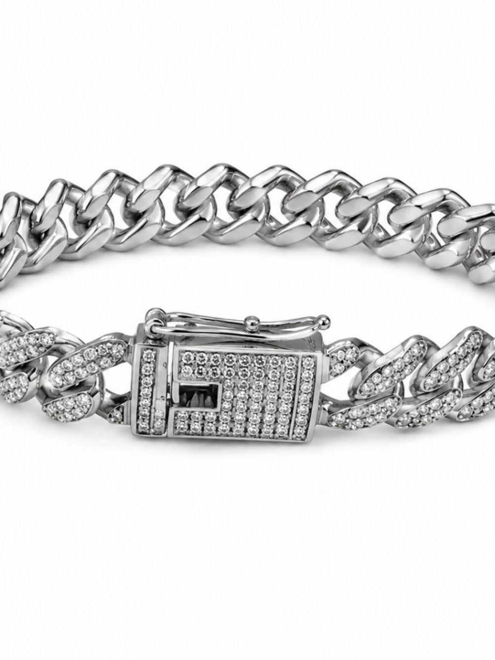 Sparkling Silver-Tone Cuban Link Bracelet with Pavé Crystals – New - NWT